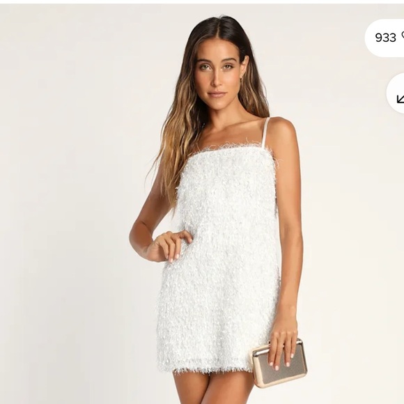 Lulus white feather fringe mini dress size xs homecoming party dress - Picture 7 of 9